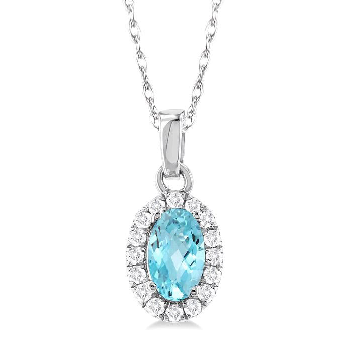 Blossom Oval Shape Gemstone & Halo Diamond Pendant