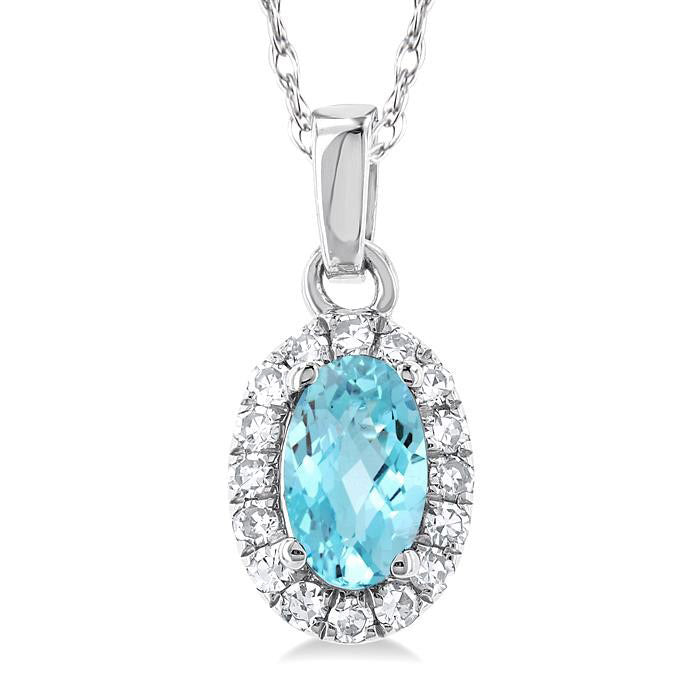 Blossom Oval Shape Gemstone & Halo Diamond Pendant