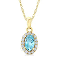 5x3 MM Oval Shape Aquamarine and 1/20 Ctw Round Cut Diamond Halo Semi-Precious Pendant with Chain in 10K Yellow Gold