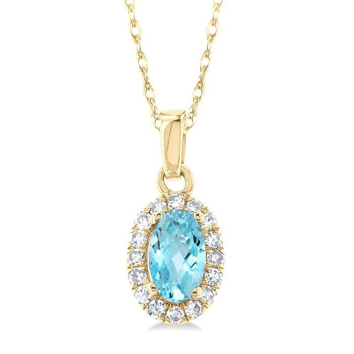 Halcyon Oval Shape Gemstone & Halo Diamond Pendant