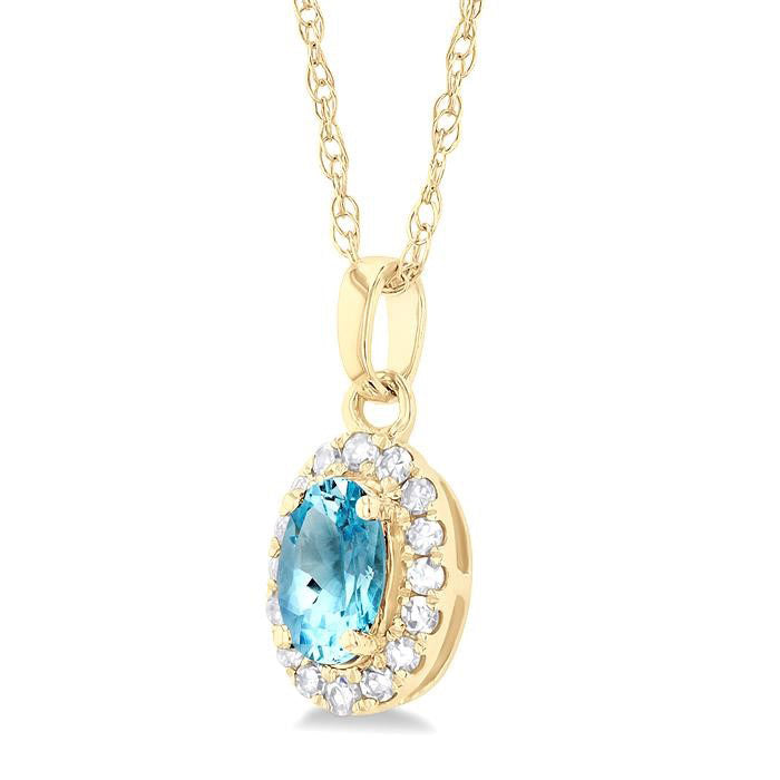 Halcyon Oval Shape Gemstone & Halo Diamond Pendant