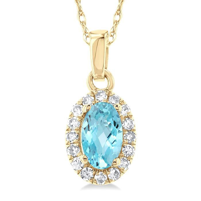 Halcyon Oval Shape Gemstone & Halo Diamond Pendant