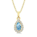 5x3 MM Pear Shape Aquamarine and 1/20 Ctw Round Cut Diamond Halo Semi-Precious Pendant with Chain in 10K Yellow Gold