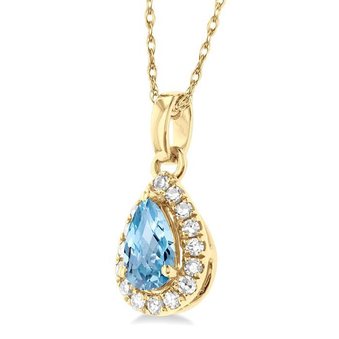 Clover Pear Shape Gemstone & Halo Diamond Pendant