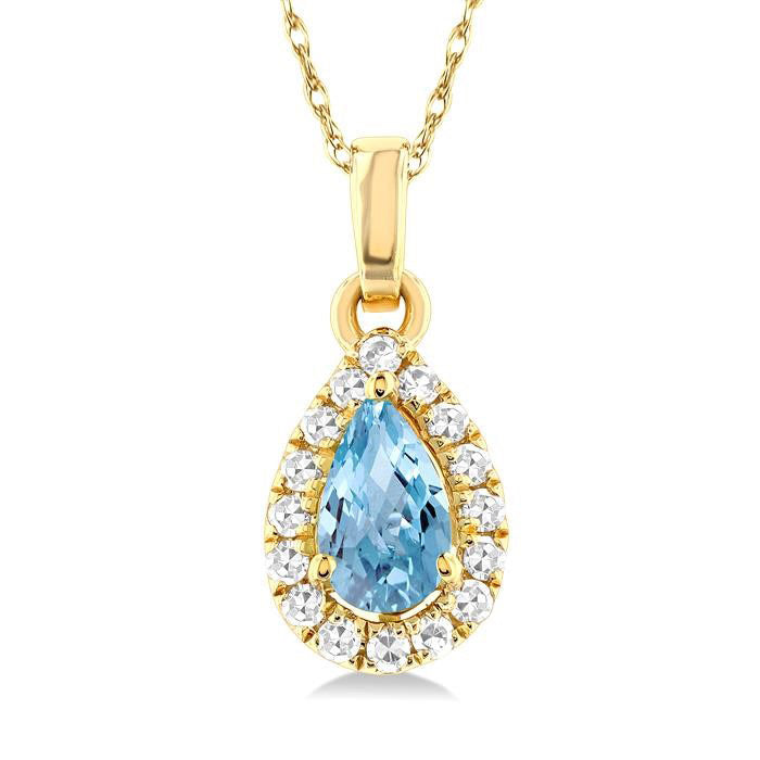 Clover Pear Shape Gemstone & Halo Diamond Pendant