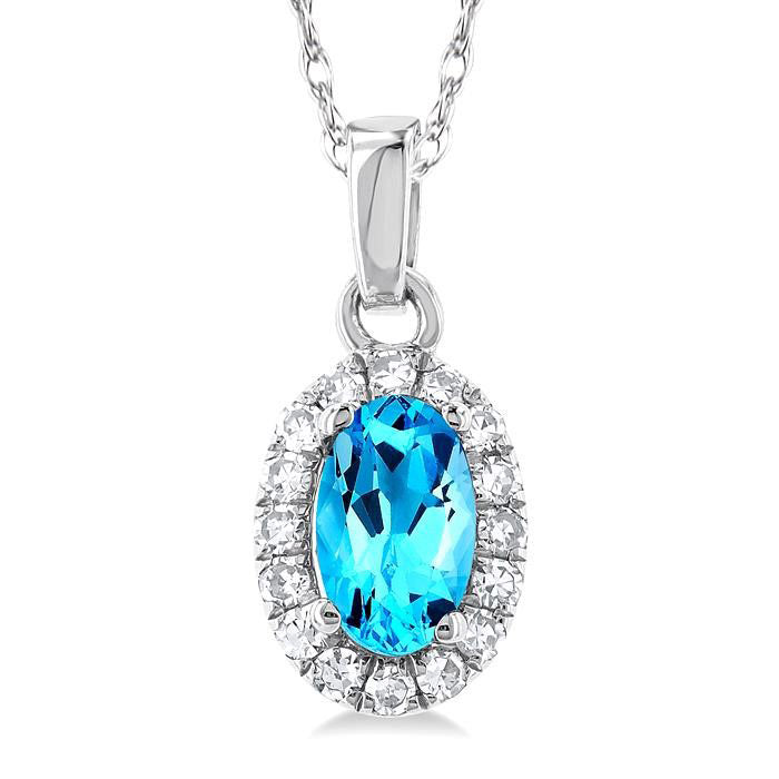 Solstice Oval Shape Gemstone & Halo Diamond Pendant