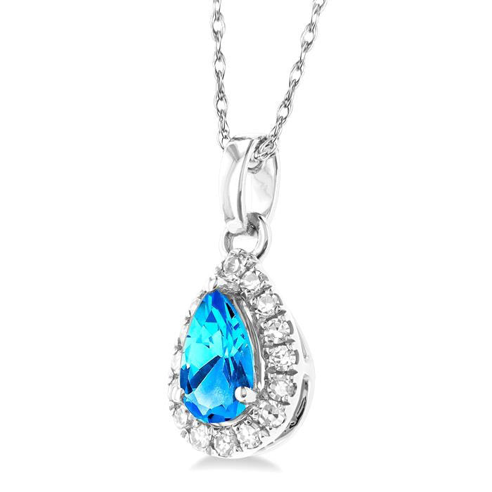 Echo Pear Shape Gemstone & Halo Diamond Pendant