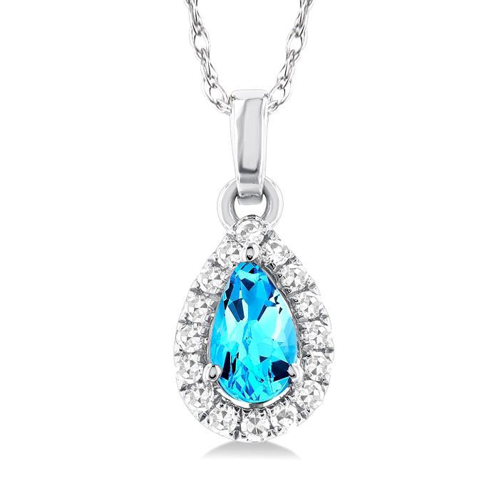 Echo Pear Shape Gemstone & Halo Diamond Pendant