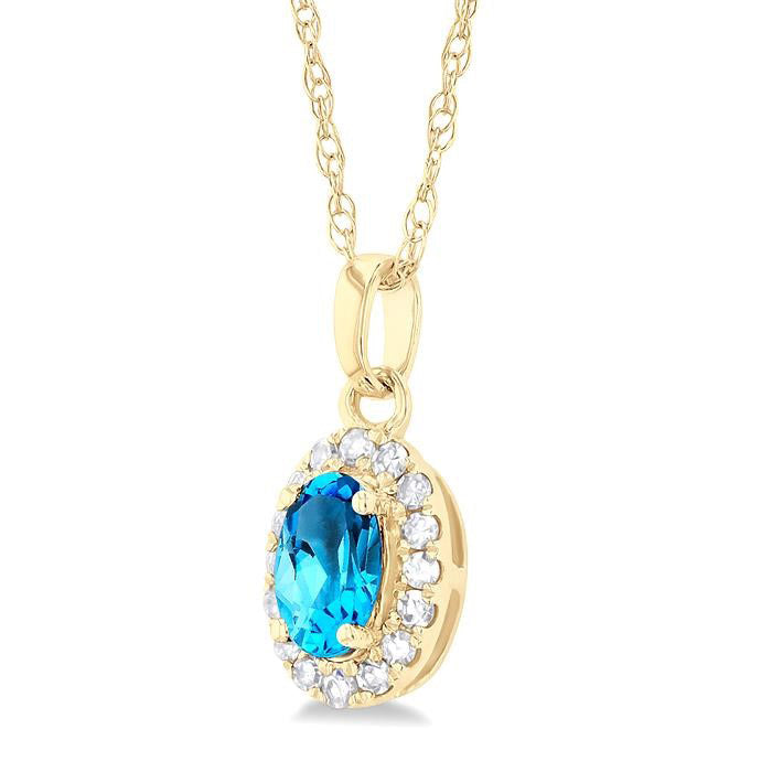 Clover Oval Shape Gemstone & Halo Diamond Pendant