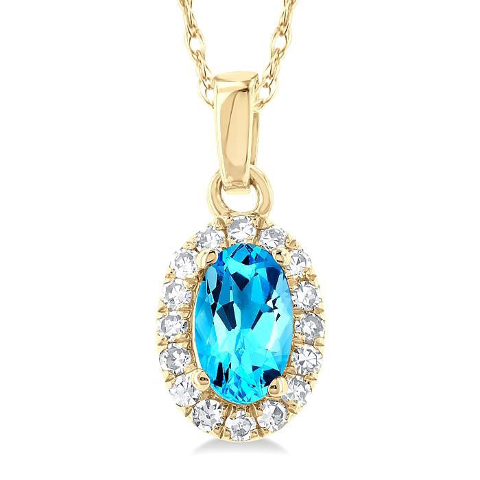 Clover Oval Shape Gemstone & Halo Diamond Pendant