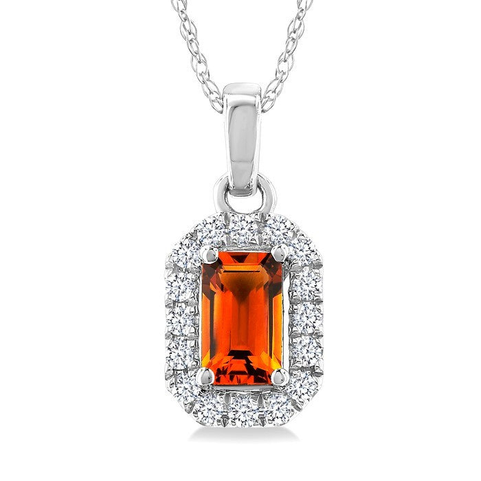 5x3 MM Octagonal Shape Citrine and 1/20 Ctw Round Cut Diamond Halo Semi-Precious Pendant with Chain in 10K White Gold