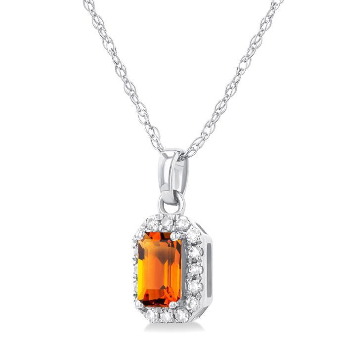 Clover Emerald Shape Gemstone & Halo Diamond Pendant