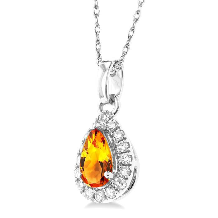 Ember Pear Shape Gemstone & Halo Diamond Pendant