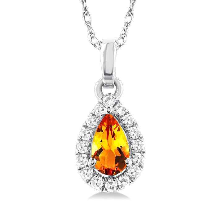 Ember Pear Shape Gemstone & Halo Diamond Pendant