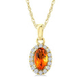 5x3 MM Oval Shape Citrine and 1/20 Ctw Round Cut Diamond Halo Semi-Precious Pendant with Chain in 10K Yellow Gold