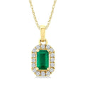 5x3 MM Octagonal Shape Emerald and 1/20 Ctw Round Cut Diamond Halo Precious Pendant with Chain in 10K Yellow Gold
