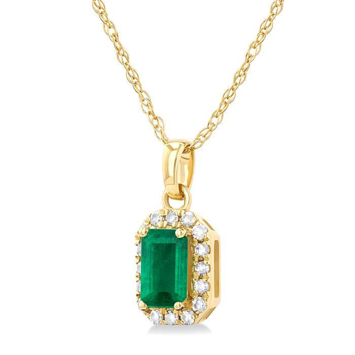 Freya Emerald Shape Gemstone & Halo Diamond Pendant