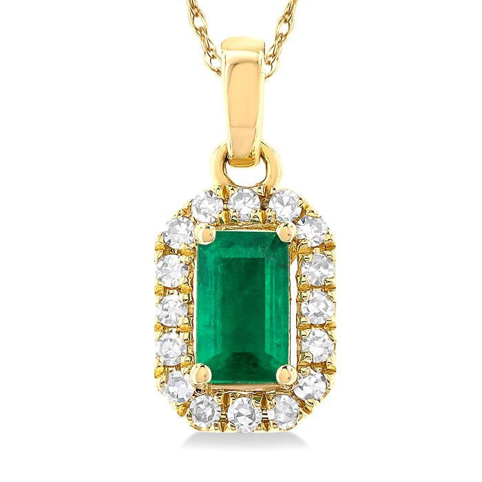 Freya Emerald Shape Gemstone & Halo Diamond Pendant