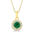 3.25 MM Round Emerald and 1/20 Ctw Round Cut Diamond Halo Precious Pendant with Chain in 10K Yellow Gold