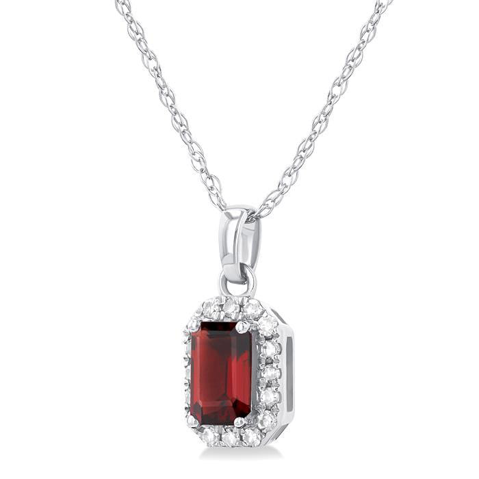 Thalia Emerald Shape Gemstone & Halo Diamond Pendant