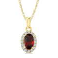5x3 MM Oval Shape Garnet and 1/20 Ctw Round Cut Diamond Halo Semi-Precious Pendant with Chain in 10K Yellow Gold