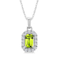 5x3 MM Octagonal Shape Peridot and 1/20 Ctw Round Cut Diamond Halo Semi-Precious Pendant with Chain in 10K White Gold