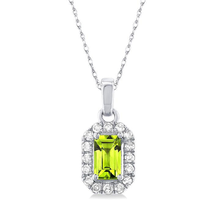 Solstice Emerald Shape Gemstone & Halo Diamond Pendant