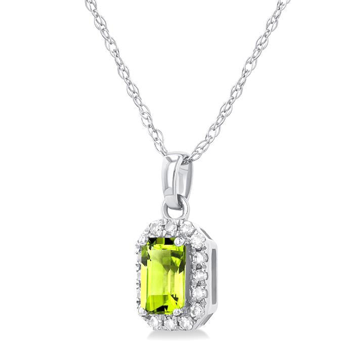 Solstice Emerald Shape Gemstone & Halo Diamond Pendant