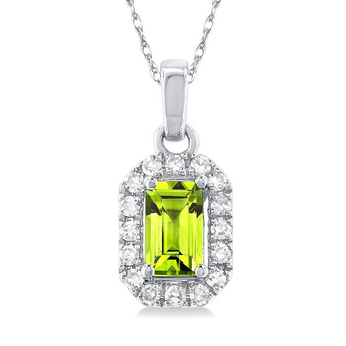 Solstice Emerald Shape Gemstone & Halo Diamond Pendant