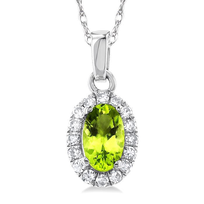 Raven Oval Shape Gemstone & Halo Diamond Pendant