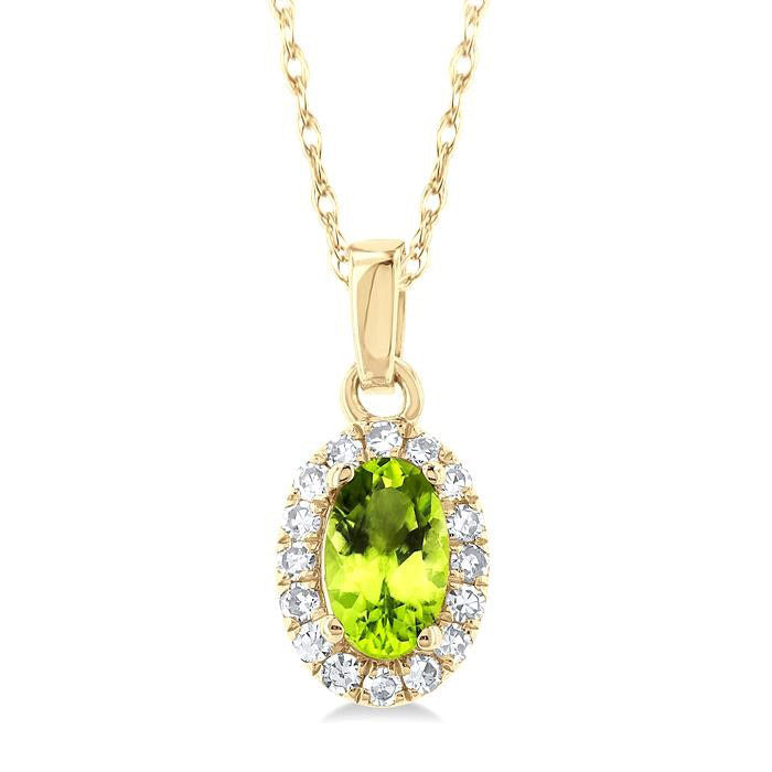 Oval Shape Peridot Gemstone & Halo Diamond Pendant