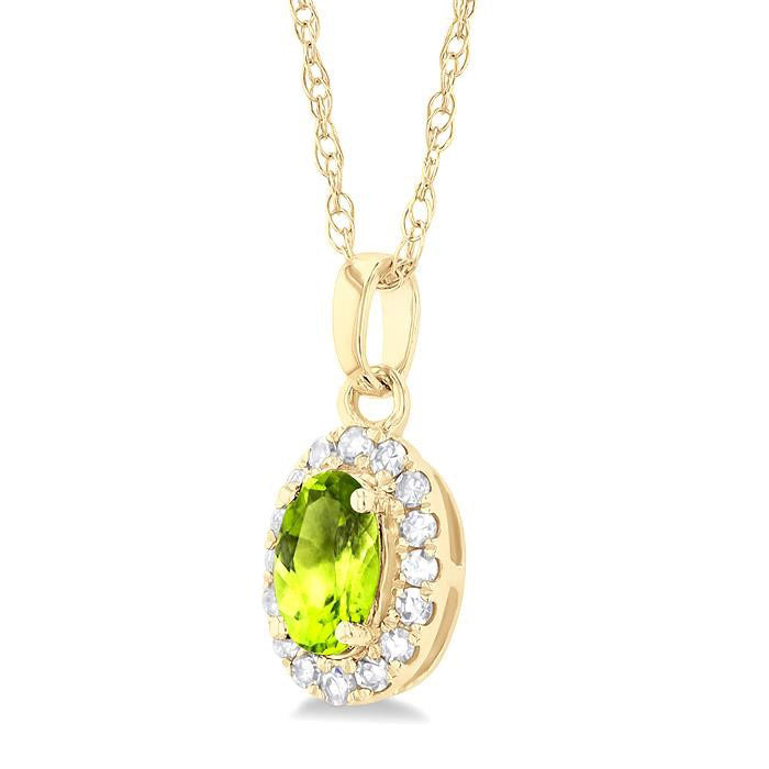 Oval Shape Peridot Gemstone & Halo Diamond Pendant
