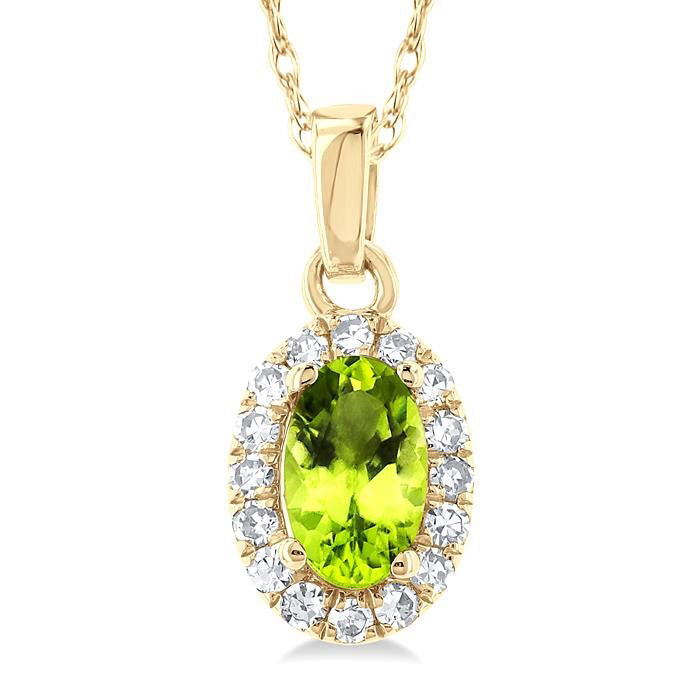 Oval Shape Peridot Gemstone & Halo Diamond Pendant