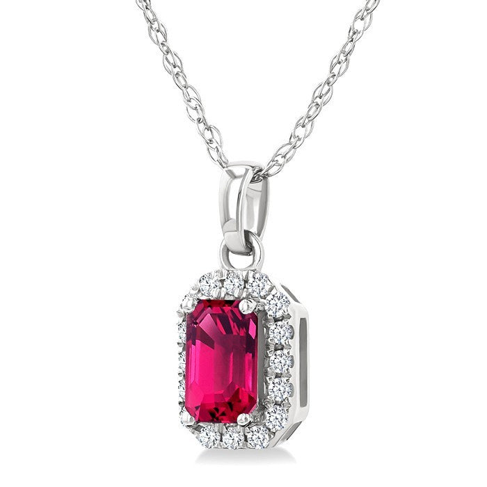 5x3 MM Octagonal Shape Pink Tourmaline and 1/20 Ctw Round Cut Diamond Halo Semi-Precious Pendant with Chain in 10K White Gold