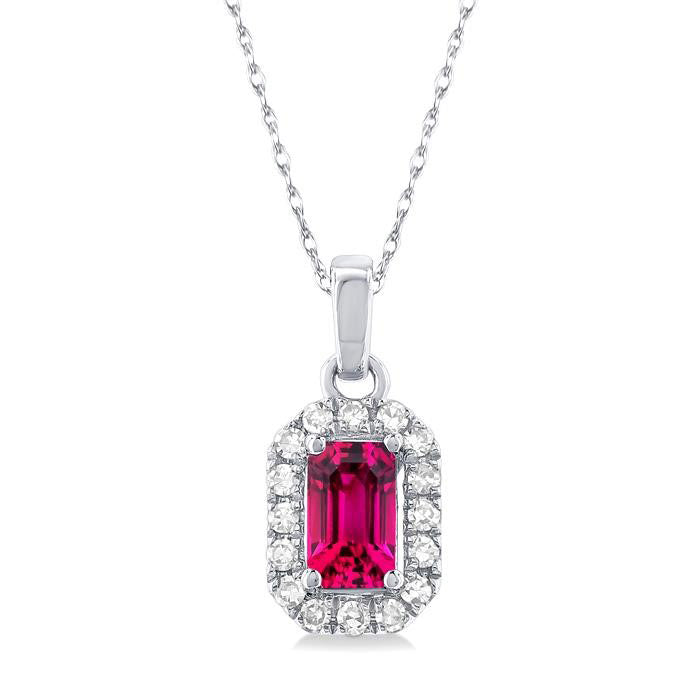 Haven Emerald Shape Gemstone & Halo Diamond Pendant