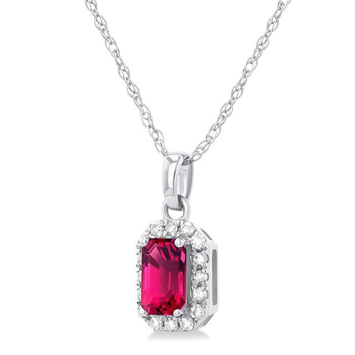 Haven Emerald Shape Gemstone & Halo Diamond Pendant