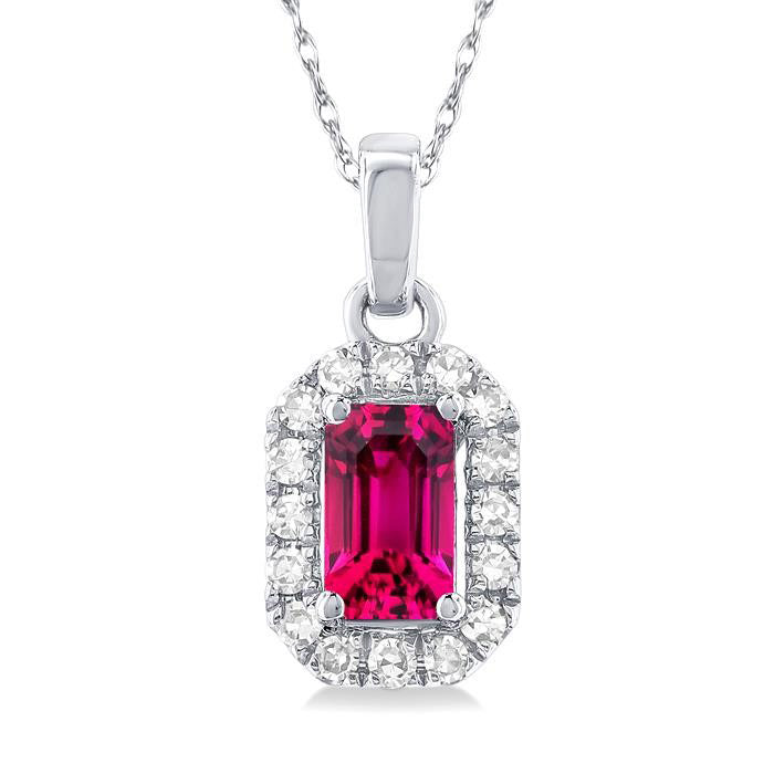 Haven Emerald Shape Gemstone & Halo Diamond Pendant