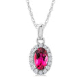 5x3 MM Oval Shape Pink Tourmaline and 1/20 Ctw Round Cut Diamond Halo Semi-Precious Pendant with Chain in 10K White Gold