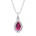 5x3 MM Pear Shape Pink Tourmaline and 1/20 Ctw Round Cut Diamond Halo Semi-Precious Pendant with Chain in 10K White Gold