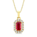 5x3 MM Octagonal Shape Ruby and 1/20 Ctw Round Cut Diamond Halo Precious Pendant with Chain in 10K Yellow Gold