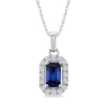 5x3 MM Octagonal Shape Sapphire and 1/20 Ctw Round Cut Diamond Halo Precious Pendant with Chain in 10K White Gold