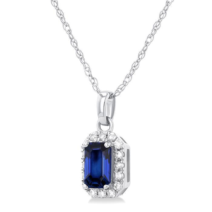 Sonata Emerald Shape Gemstone & Halo Diamond Pendant