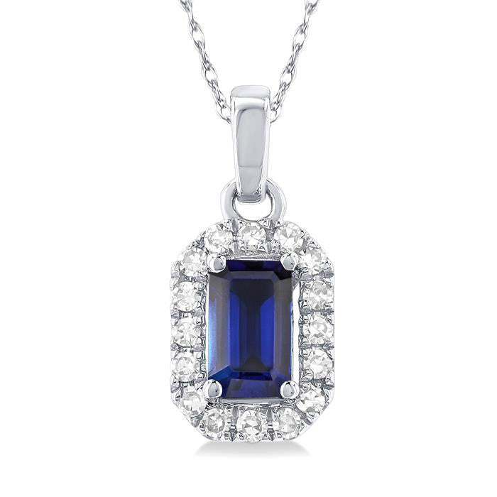 Sonata Emerald Shape Gemstone & Halo Diamond Pendant