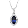 5x3 MM Oval Shape Sapphire and 1/20 Ctw Round Cut Diamond Halo Precious Pendant with Chain in 10K White Gold