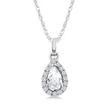 5x3 MM Pear Shape White Topaz and 1/20 Ctw Round Cut Diamond Halo Semi-Precious Pendant with Chain in 10K White Gold