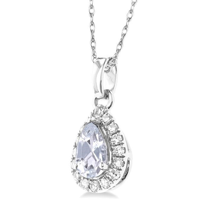 Aster Pear Shape Gemstone & Halo Diamond Pendant