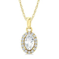 5x3 MM Oval Shape White Topaz and 1/20 Ctw Round Cut Diamond Halo Semi-Precious Pendant with Chain in 10K Yellow Gold