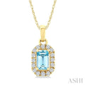 5x3 MM Octagonal Shape Aquamarine and 1/20 Ctw Round Cut Diamond Halo Semi-Precious Pendant with Chain in 10K Yellow Gold