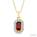 5x3 MM Octagonal Shape Garnet and 1/20 Ctw Round Cut Diamond Halo Semi-Precious Pendant with Chain in 10K Yellow Gold