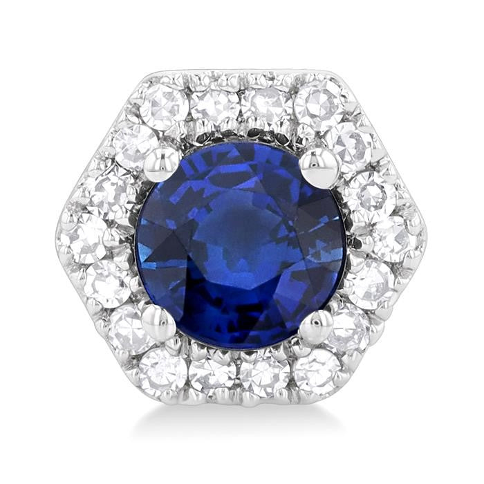 3.5 MM Round Sapphire and 1/10 Ctw Round Cut Diamonds Halo Precious Stud Earrings in 10K White Gold
